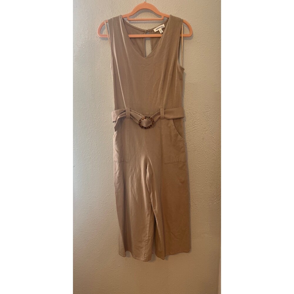 Monteau Linen Blend Tan Crop Jumpsuit Size M